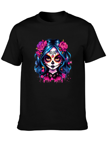 Camiseta Negra con Diseño de Catrina Floral