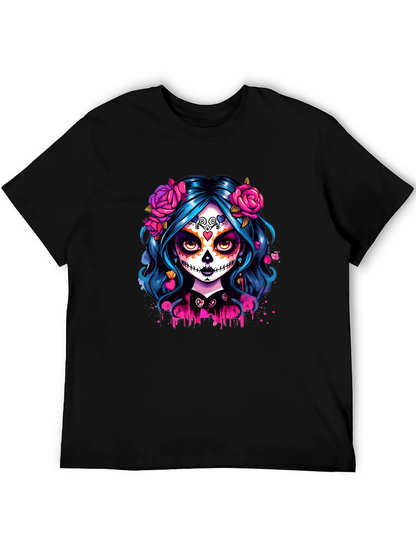 Camiseta Negra con Diseño de Catrina Floral