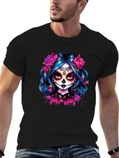 Camiseta Negra con Diseño de Catrina Floral