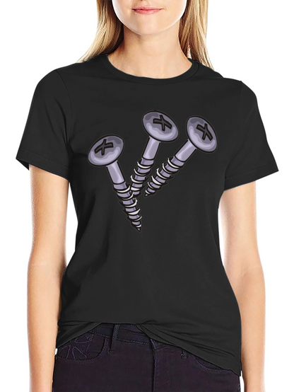 Camiseta Negra con Diseño de Tornillos