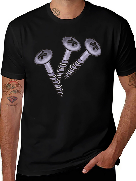 Camiseta Negra con Diseño de Tornillos