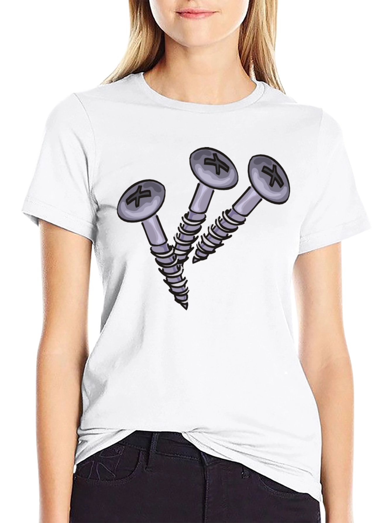 Camiseta Negra con Diseño de Tornillos