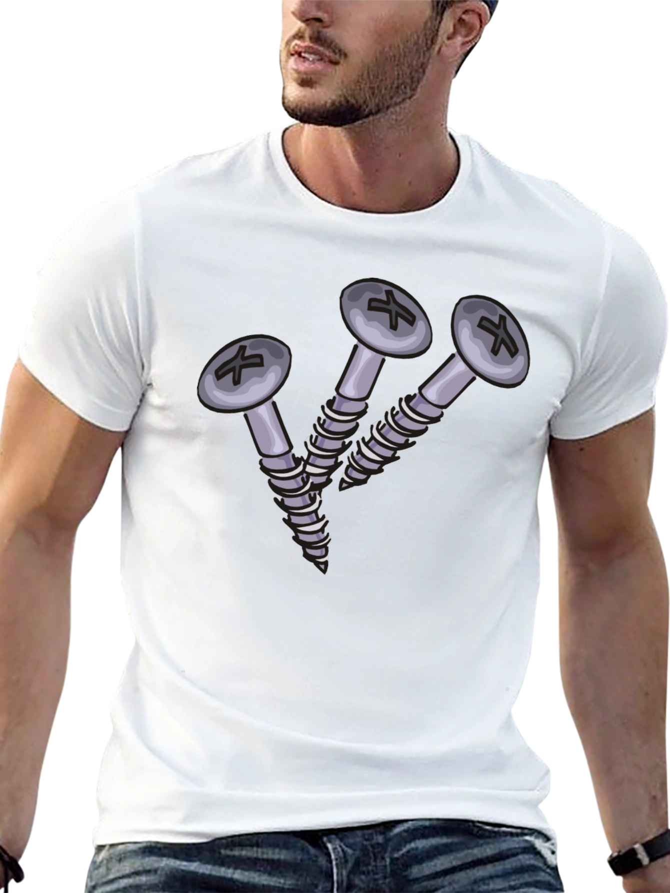 Camiseta Negra con Diseño de Tornillos
