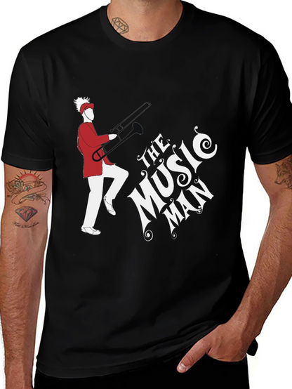 Camiseta Negra The Music Man con Diseño Gráfico Único