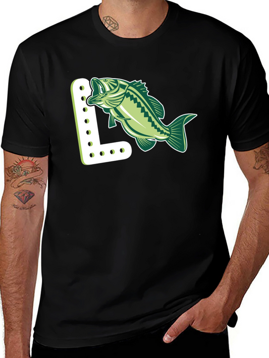 Camiseta Negra con Diseño de Pez y Letra L