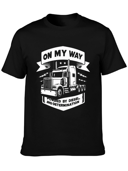 Camiseta Negra con Diseño de Camión y Frase Motivacional