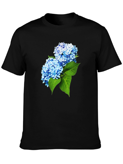 Camiseta Hombre Negra con Hortensias Azules
