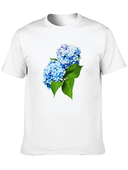 Camiseta Hombre Negra con Hortensias Azules