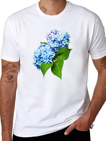 Camiseta Hombre Negra con Hortensias Azules