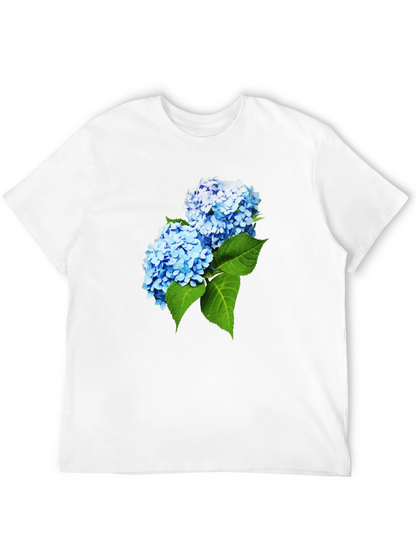 Camiseta Hombre Negra con Hortensias Azules