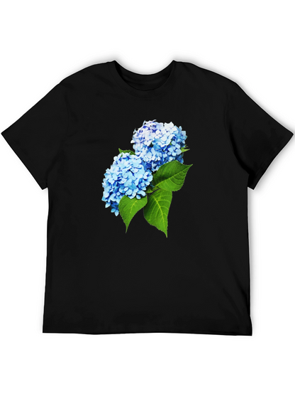 Camiseta Hombre Negra con Hortensias Azules