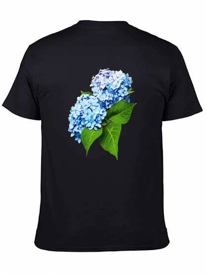 Camiseta Hombre Negra con Hortensias Azules