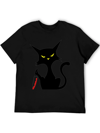 Camiseta Negra Gato con Cuchillo - Estilo Halloween