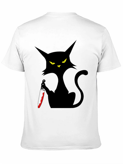 Camiseta Negra Gato con Cuchillo - Estilo Halloween