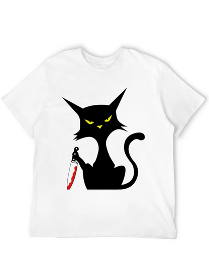 Camiseta Negra Gato con Cuchillo - Estilo Halloween