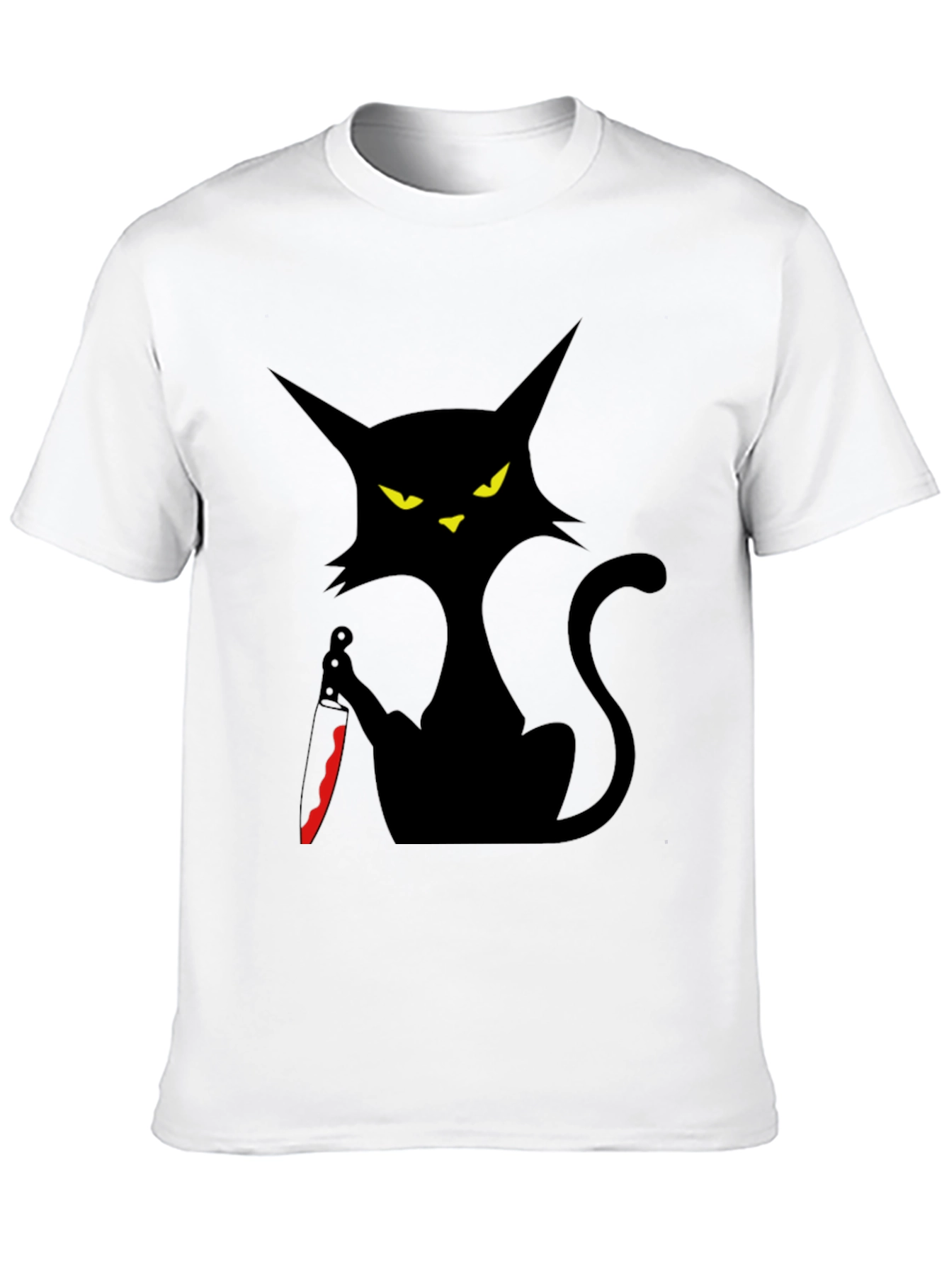 Camiseta Negra Gato con Cuchillo - Estilo Halloween