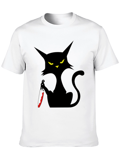 Camiseta Negra Gato con Cuchillo - Estilo Halloween