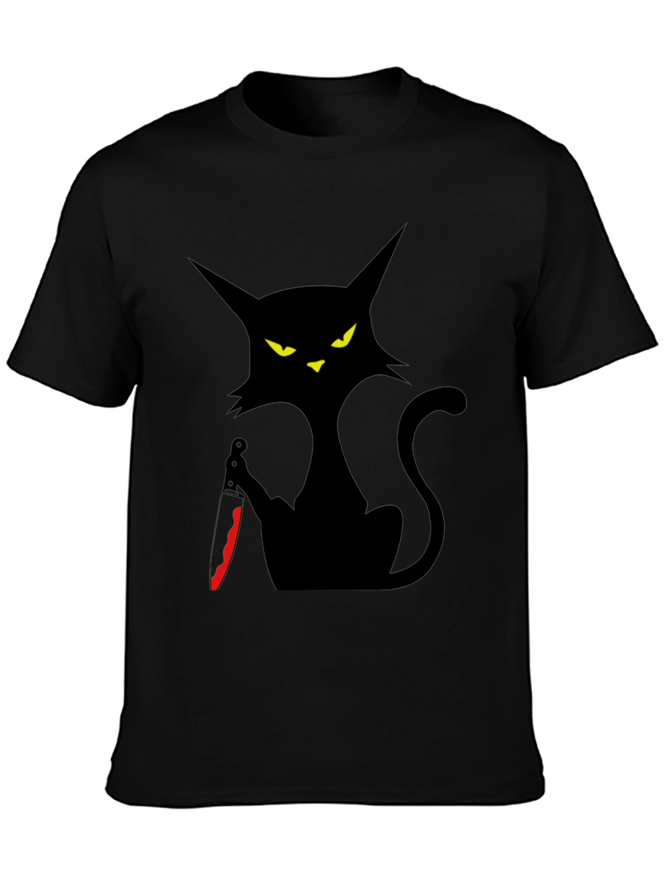 Camiseta Negra Gato con Cuchillo - Estilo Halloween