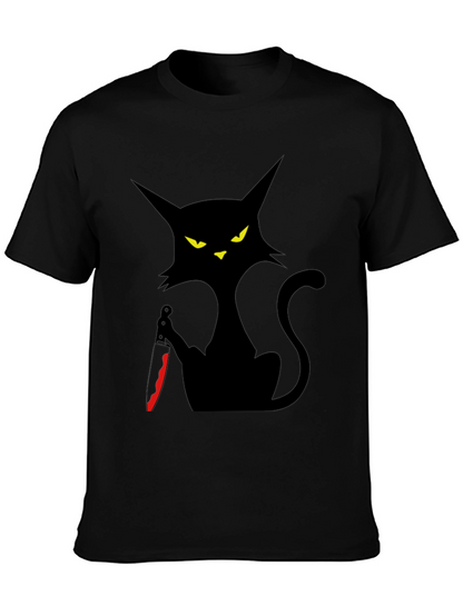 Camiseta Negra Gato con Cuchillo - Estilo Halloween