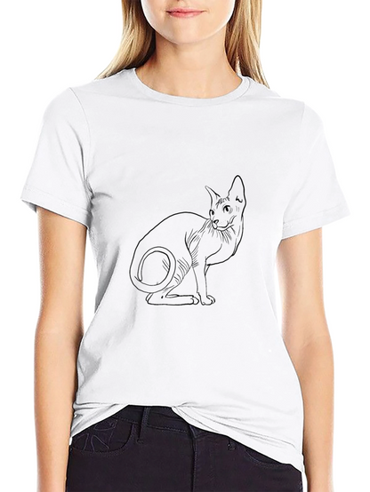 Camiseta Negra con Diseño de Gato Esfinge