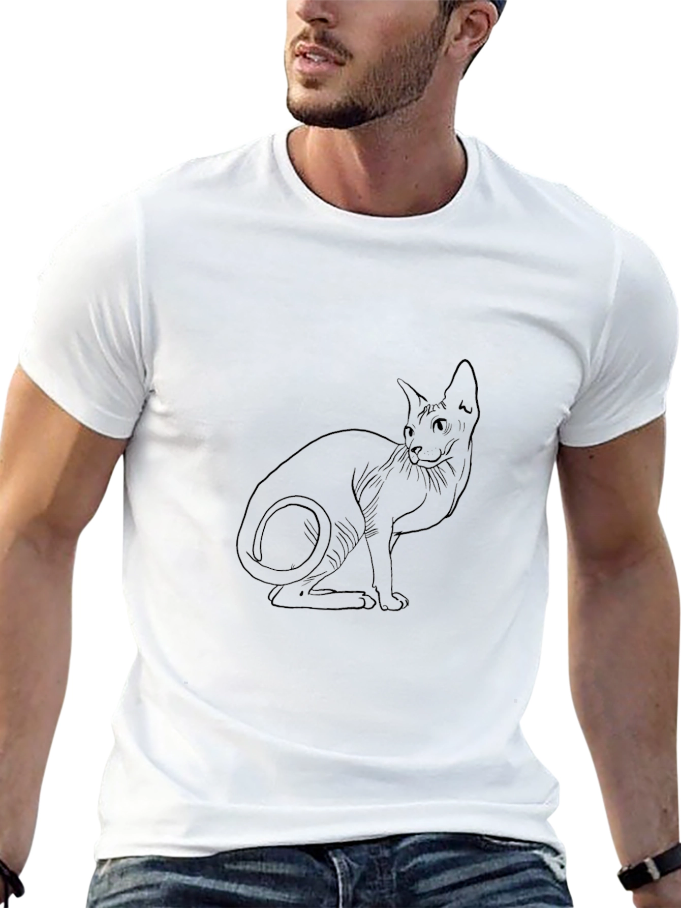 Camiseta Negra con Diseño de Gato Esfinge