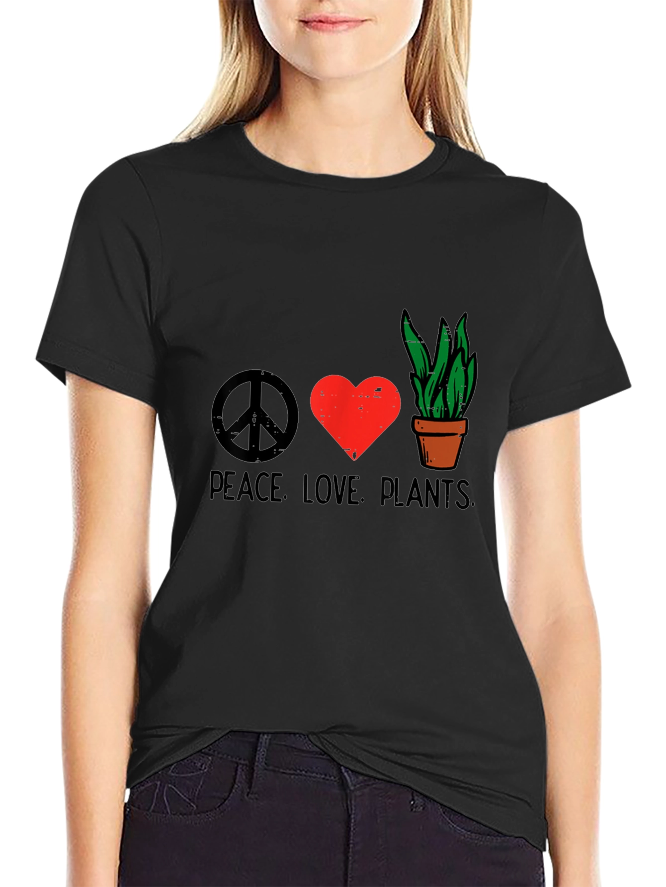 Camiseta Negra Peace Love Plants