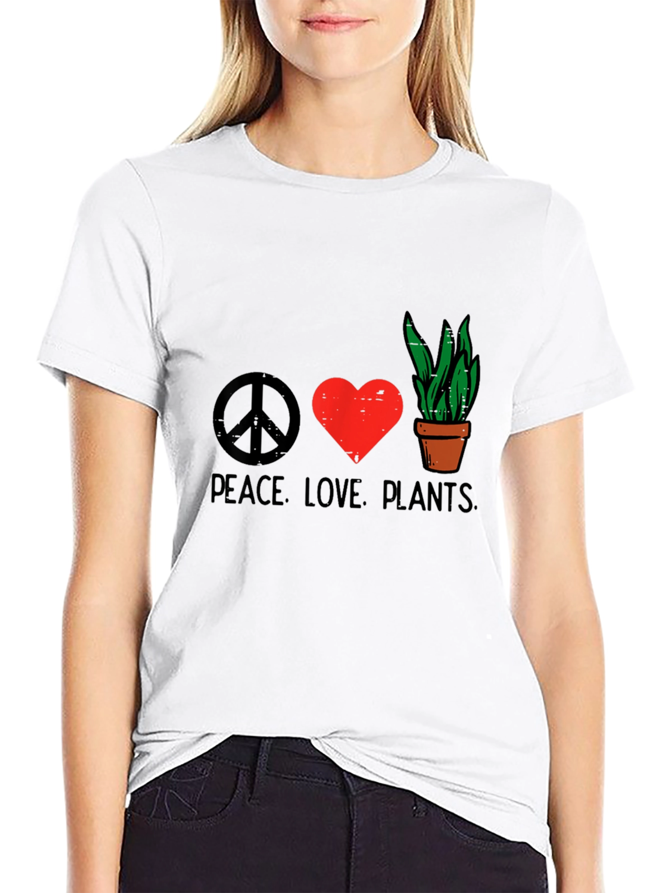 Camiseta Negra Peace Love Plants