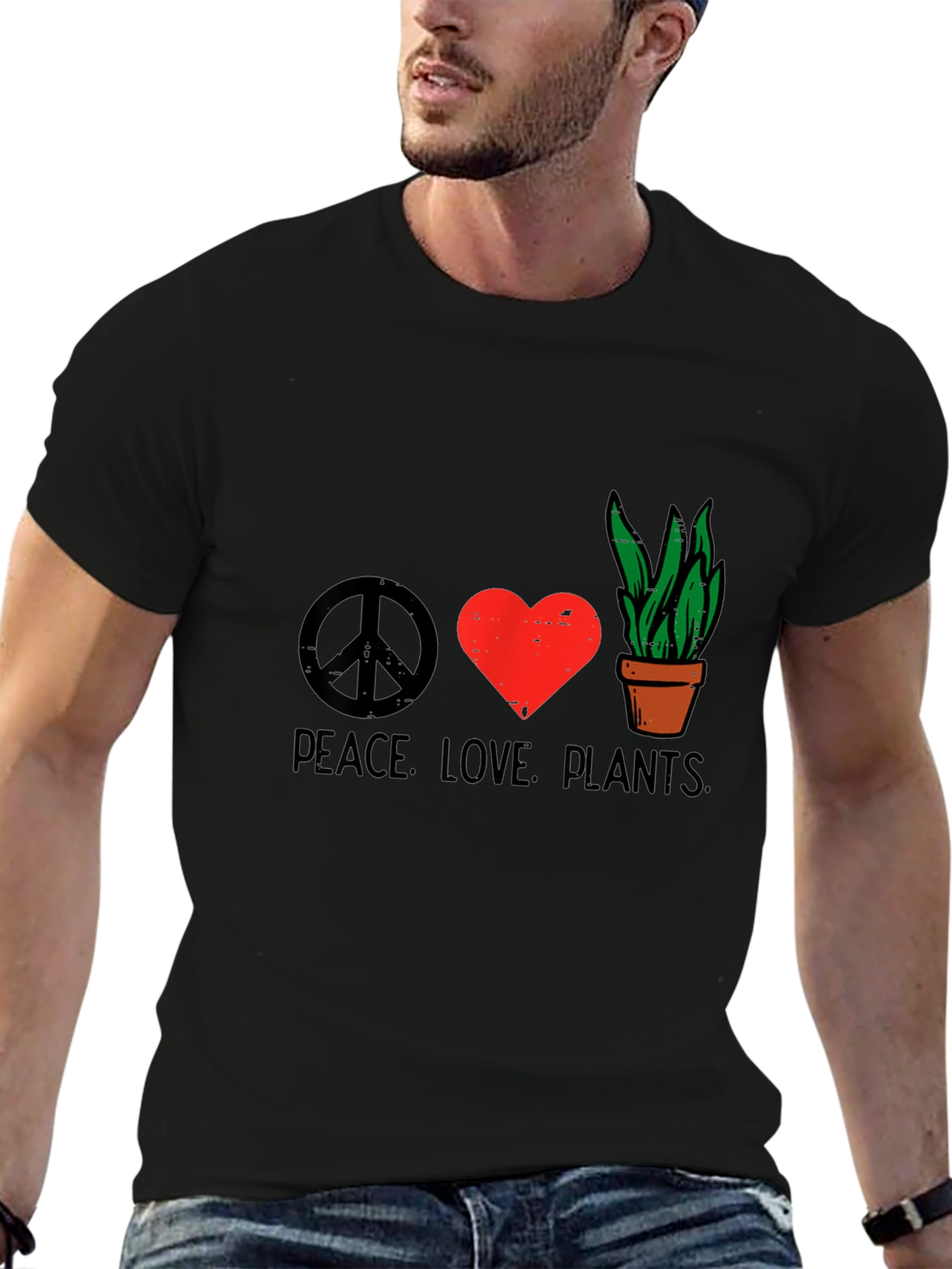 Camiseta Negra Peace Love Plants