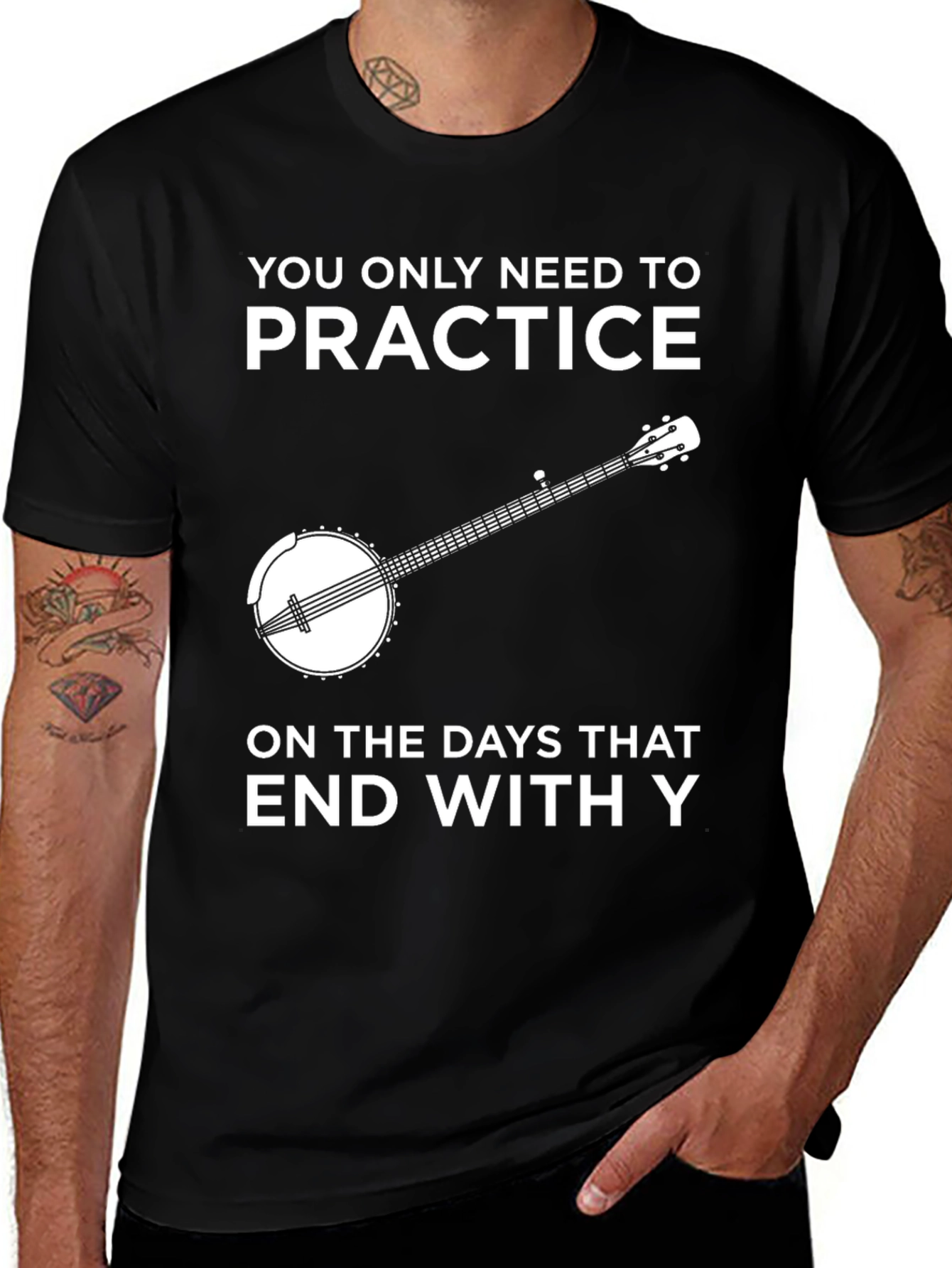 Camiseta Negra con Diseño de Banjo y Frase Divertida