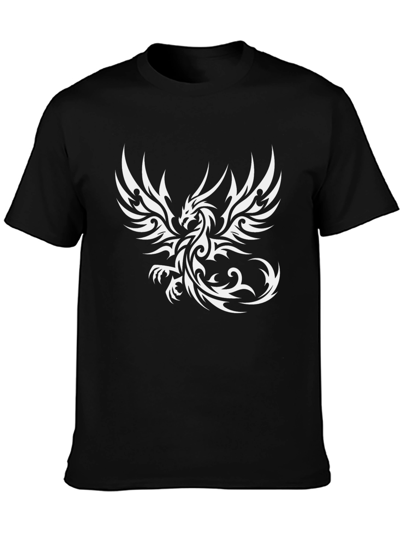 Camiseta Negra con Diseño de Dragón Tribal Blanco