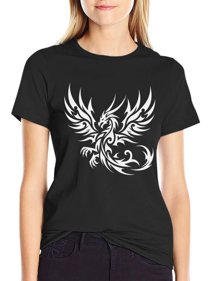 Camiseta Negra con Diseño de Dragón Tribal Blanco