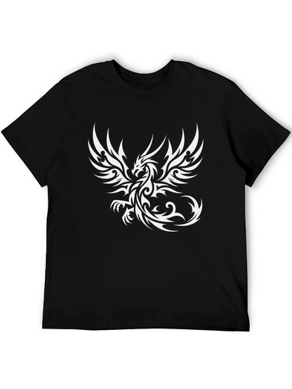 Camiseta Negra con Diseño de Dragón Tribal Blanco