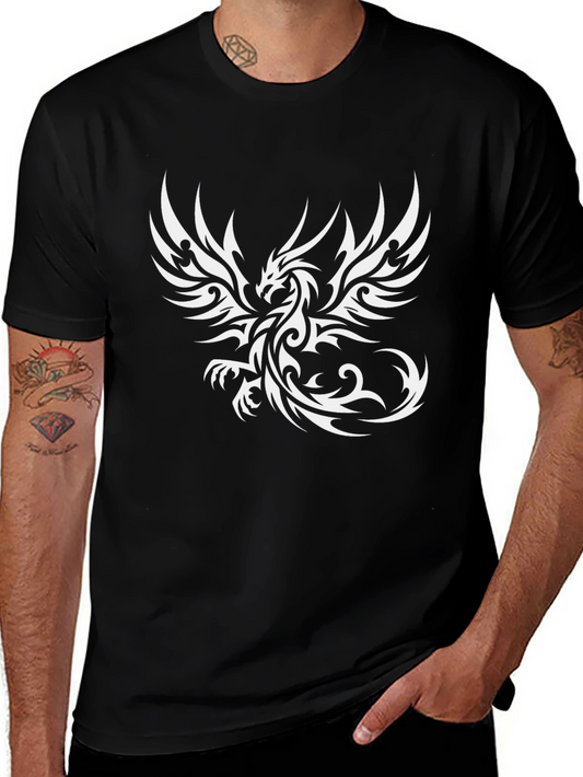 Camiseta Negra con Diseño de Dragón Tribal Blanco