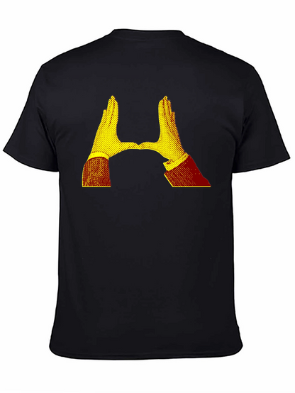 Camiseta Negra con Diseño Abstracto de Manos Amarillas