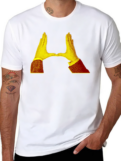 Camiseta Negra con Diseño Abstracto de Manos Amarillas