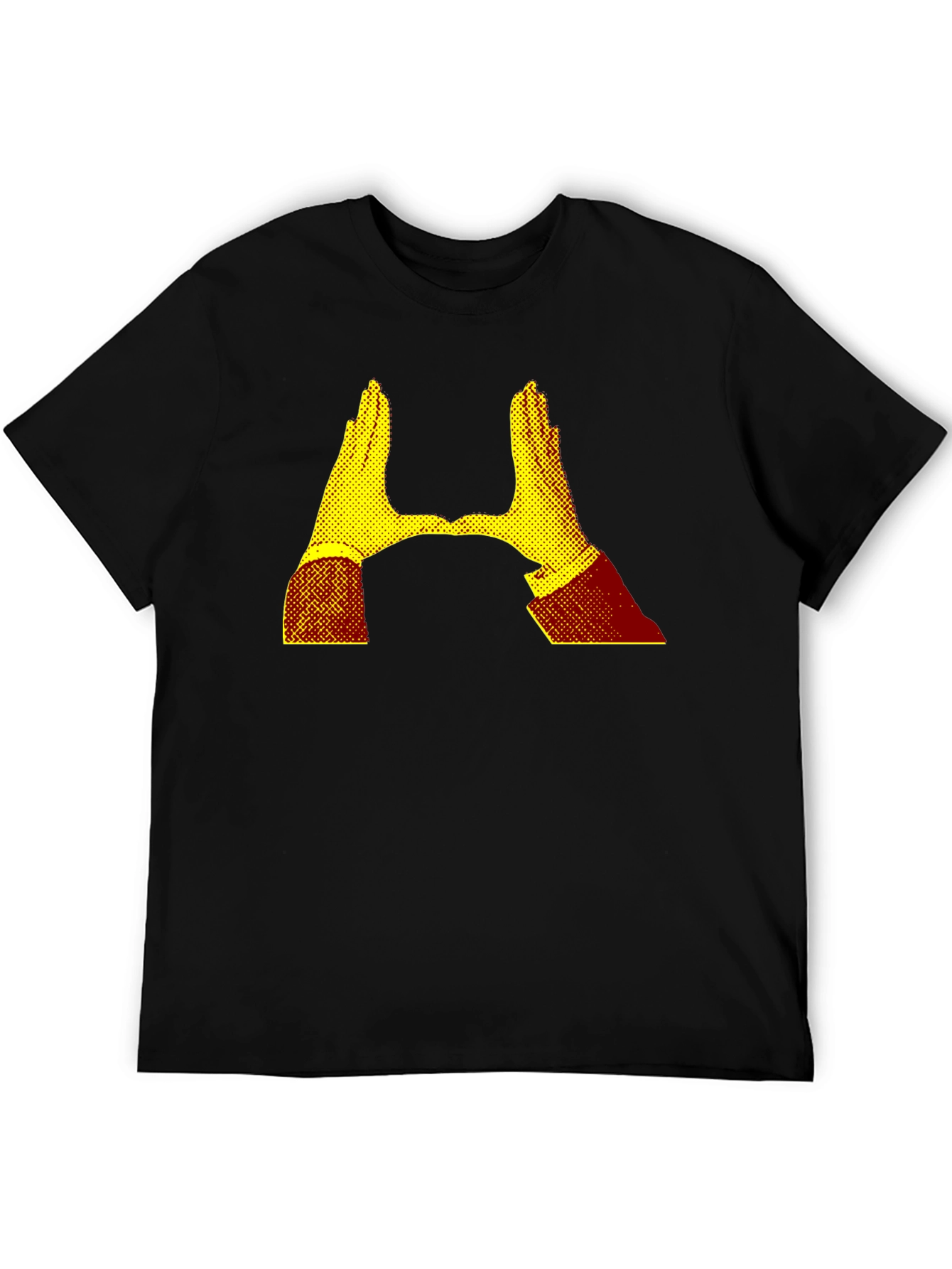 Camiseta Negra con Diseño Abstracto de Manos Amarillas