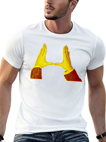 Camiseta Negra con Diseño Abstracto de Manos Amarillas