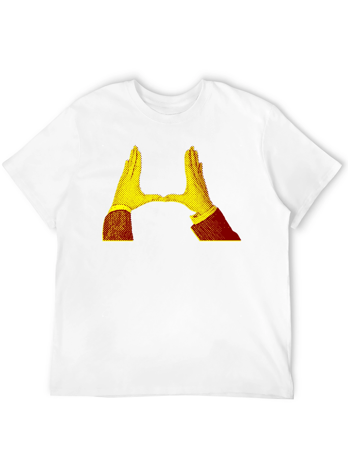Camiseta Negra con Diseño Abstracto de Manos Amarillas