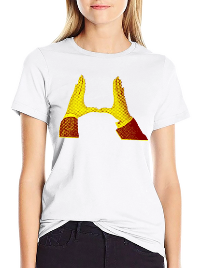 Camiseta Negra con Diseño Abstracto de Manos Amarillas