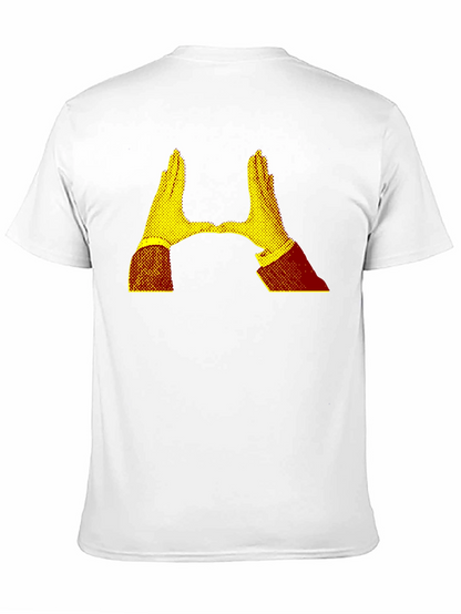 Camiseta Negra con Diseño Abstracto de Manos Amarillas
