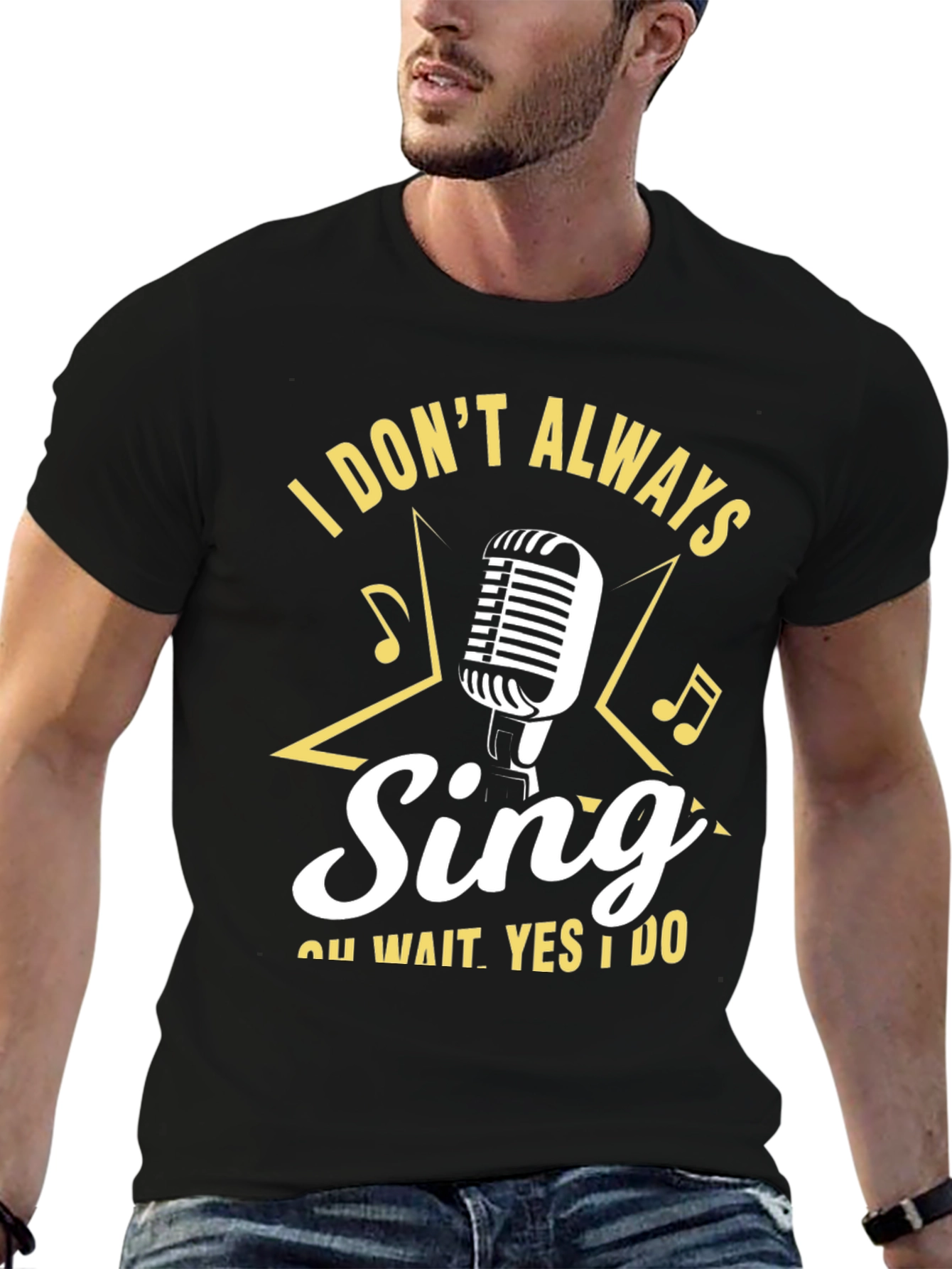 Camiseta Negra con Diseño de Micrófono y Frase Divertida
