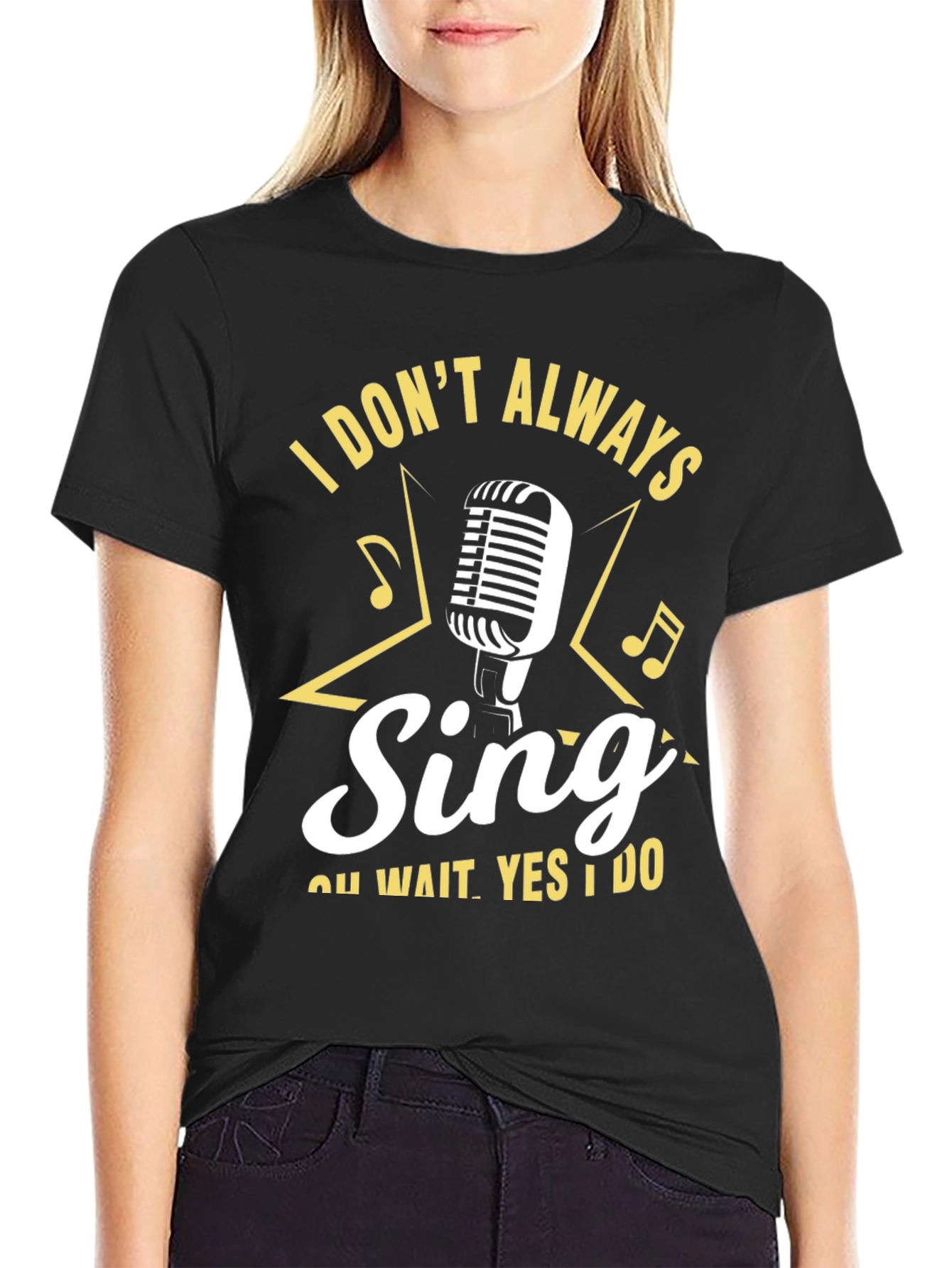 Camiseta Negra con Diseño de Micrófono y Frase Divertida