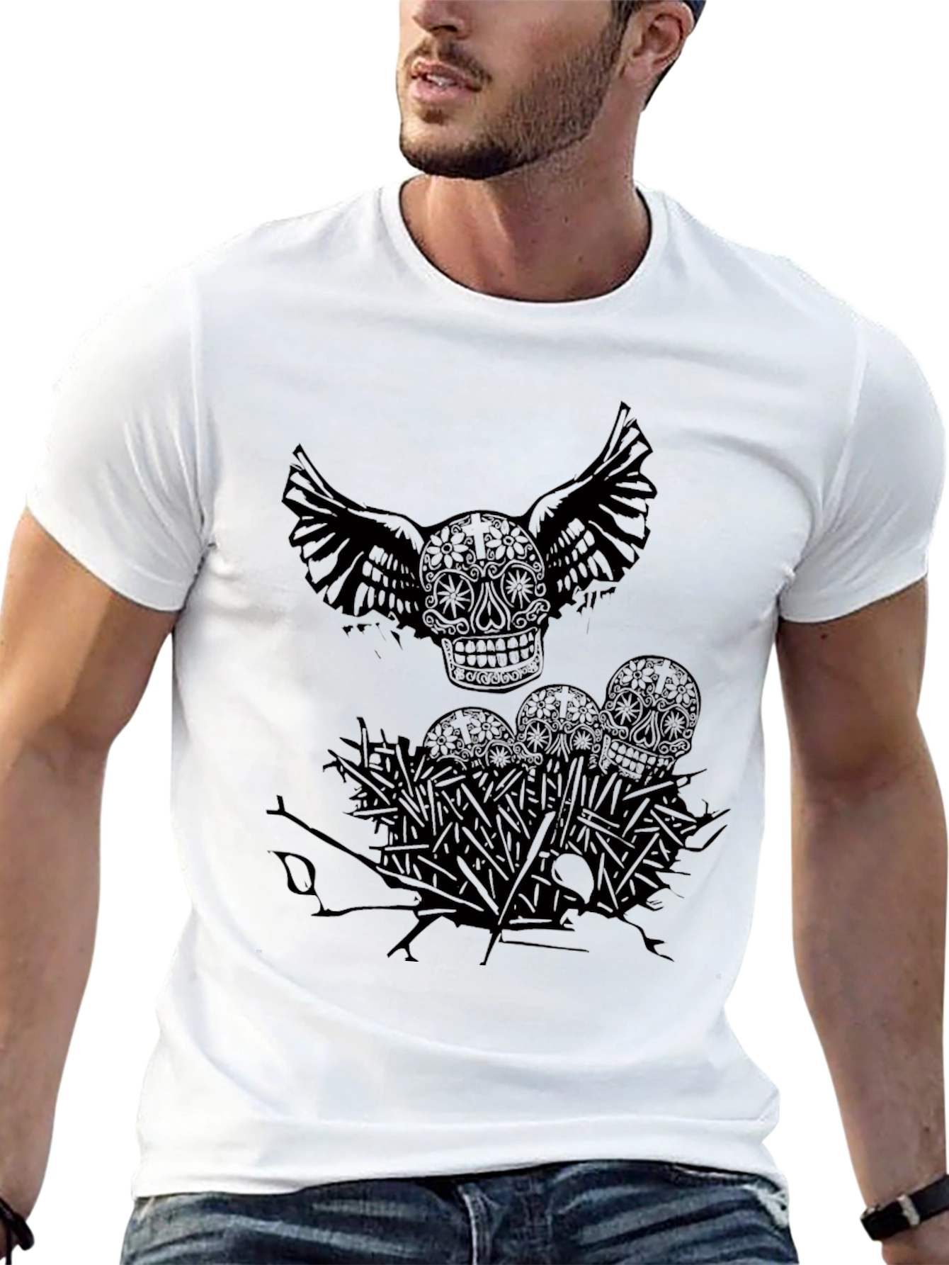 Camiseta Negra Calavera con Alas