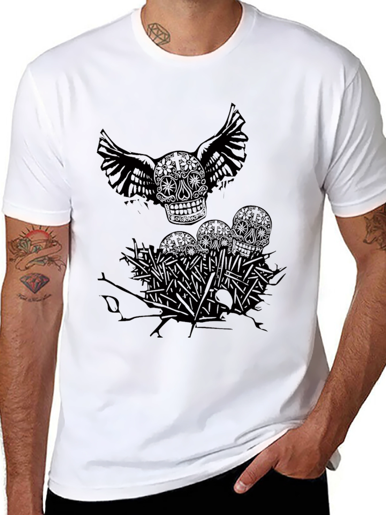 Camiseta Negra Calavera con Alas