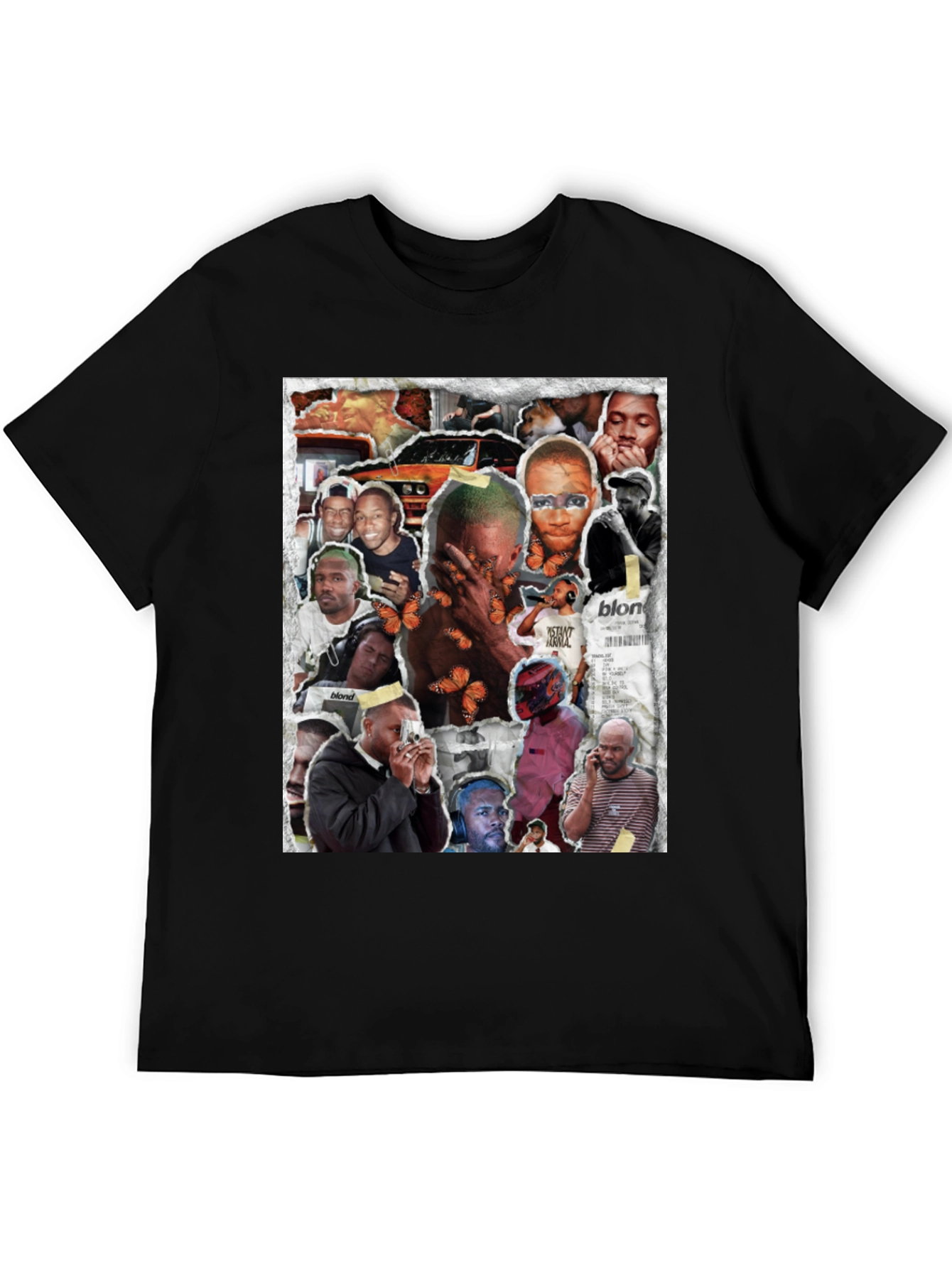 Camiseta Negra con Collage Frank Ocean Blonde