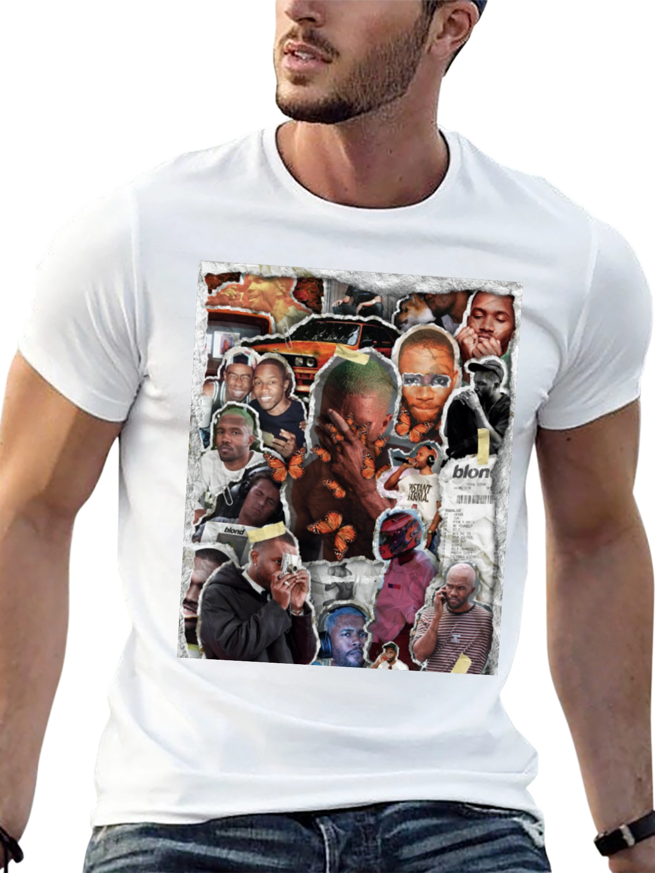 Camiseta Negra con Collage Frank Ocean Blonde