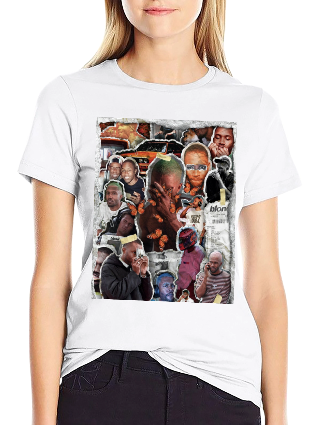 Camiseta Negra con Collage Frank Ocean Blonde