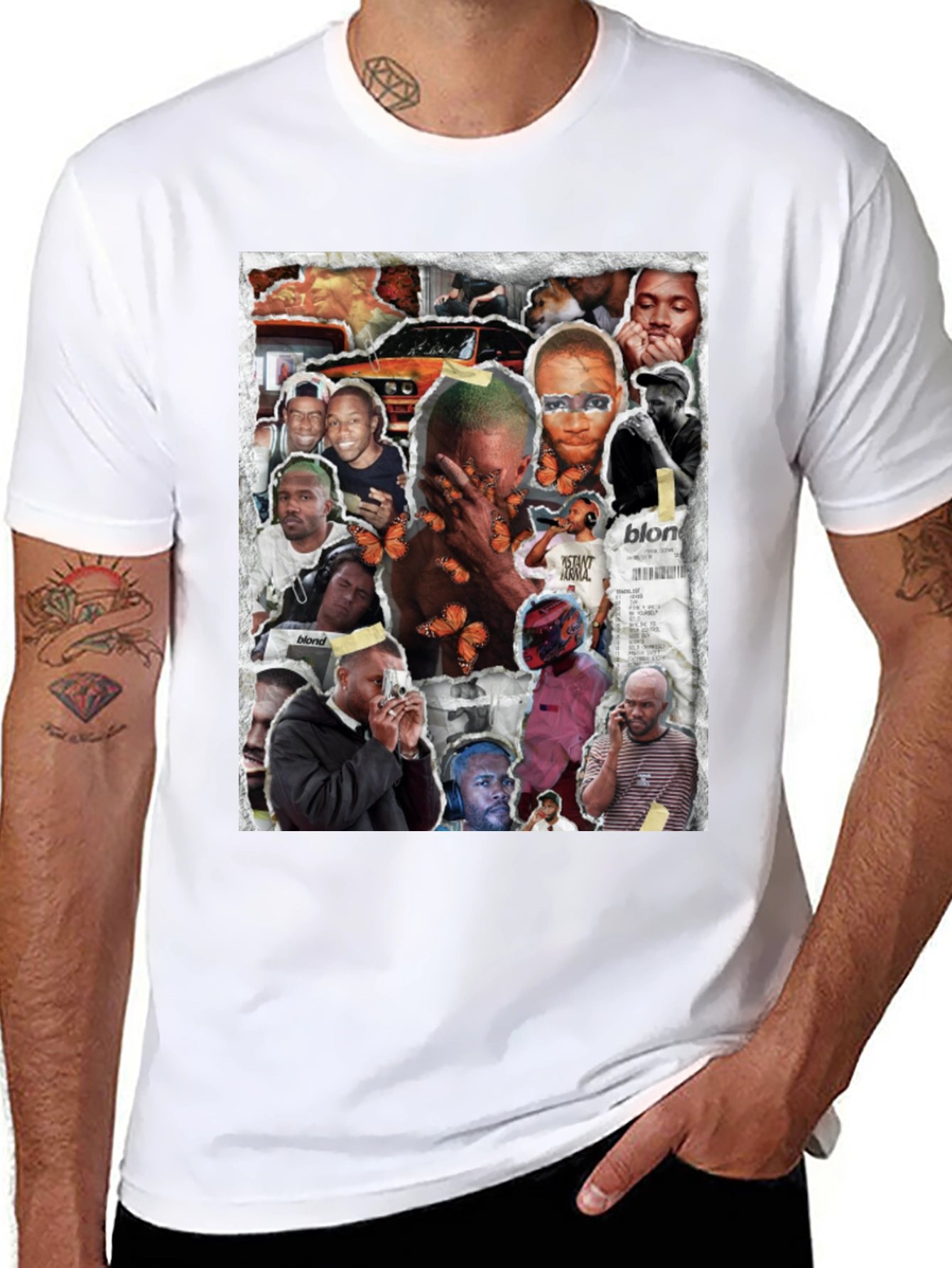 Camiseta Negra con Collage Frank Ocean Blonde