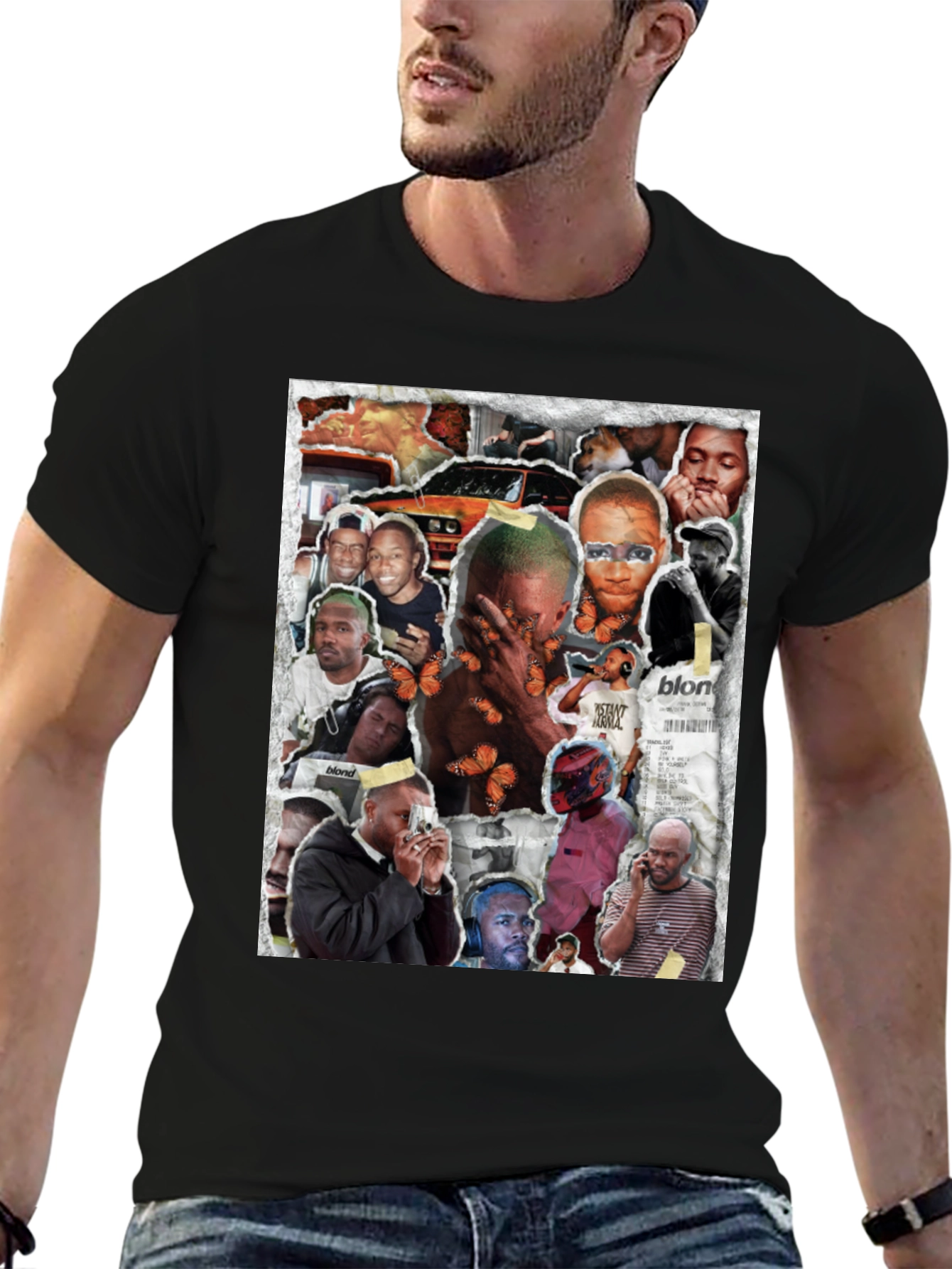 Camiseta Negra con Collage Frank Ocean Blonde