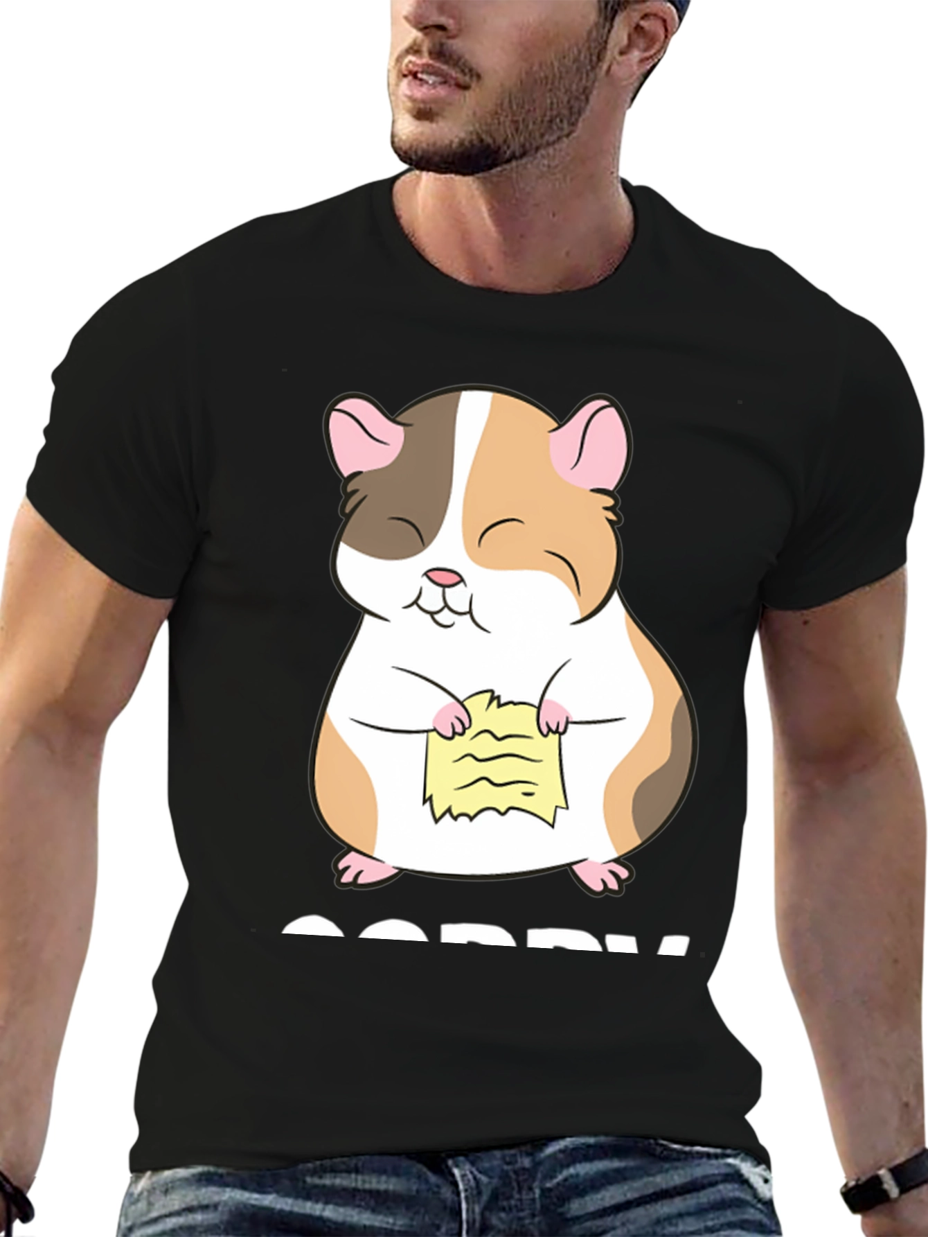 Camiseta Negra con Diseño de Hámster Arrepentido